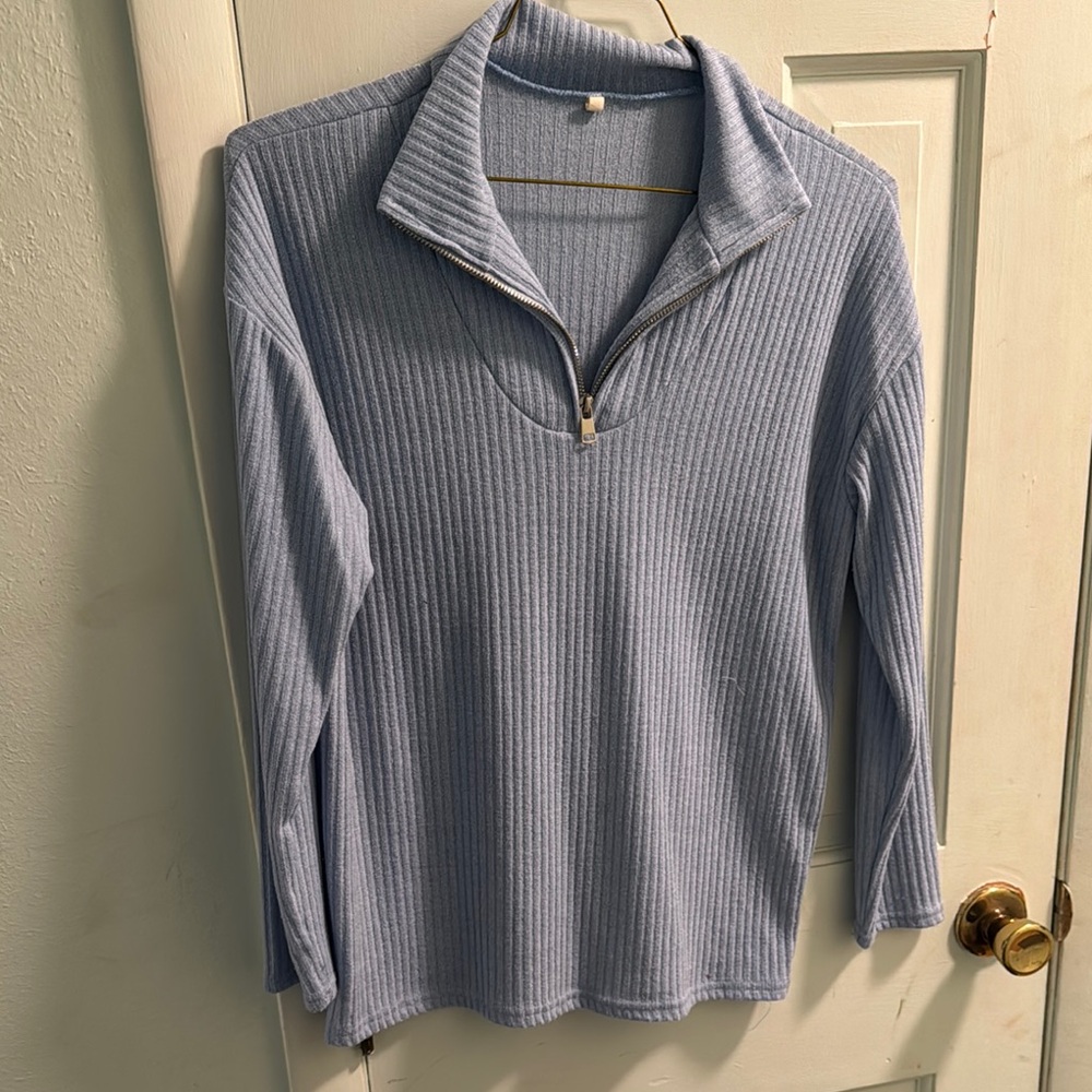 Light Blue Quarter-Zip Women's Sweater
